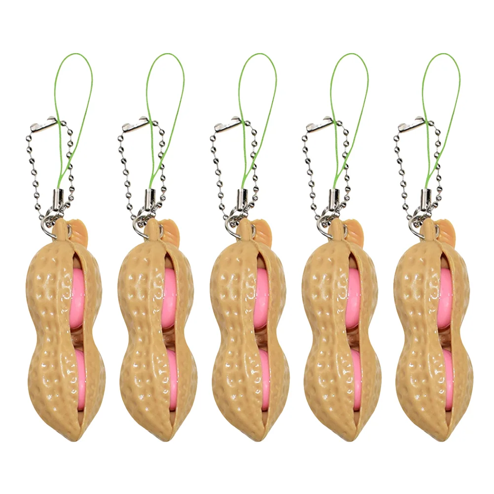 

5pcs Simulation Peanut Squeeze Creative Peanut Design Key Ring Venting