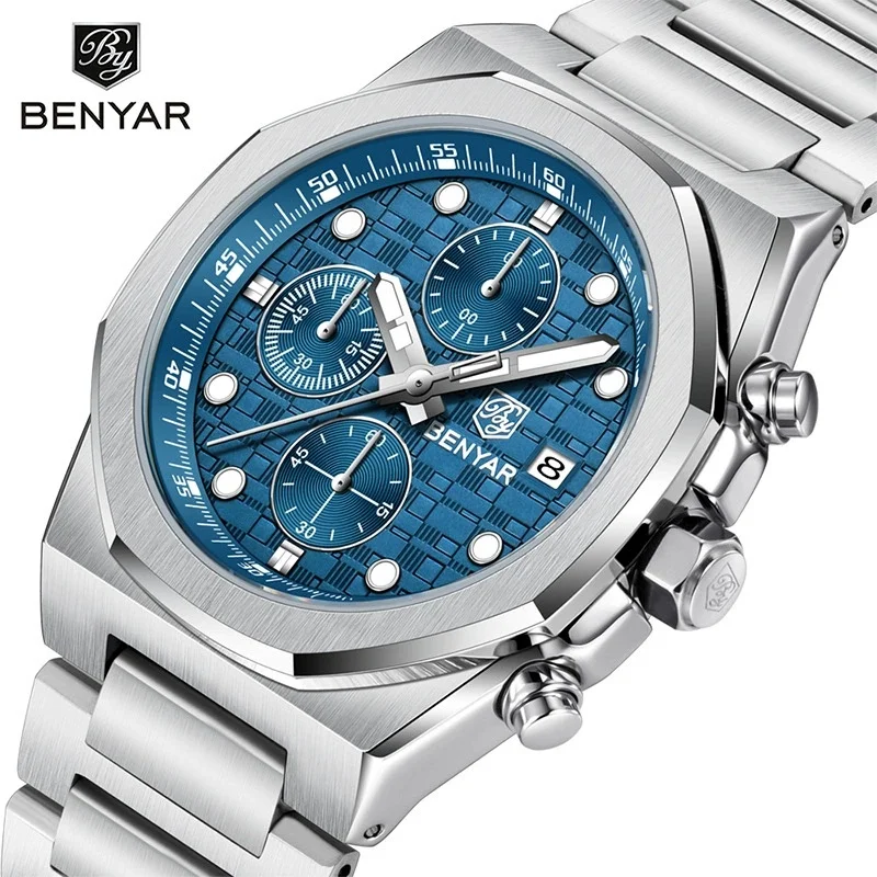 Фото BENYAR 5216, новые многофункциональные роскошные мужские часы, кварцевые LD57, водонепроницаемые светящиеся часы с хронографом и календарем, деловые часы для мужчин №1