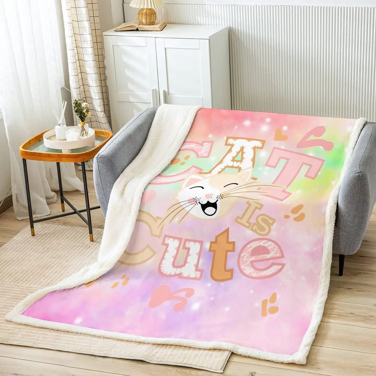 

Cute Cat Throw Blanket Cartoon Animal Theme Blanket for Couch Sofa, Galaxy Outer Space Bed Blanket for Kids Boys Girls