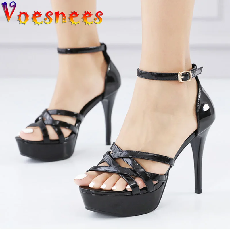 

Brand Female Pumps Narrow Band Sandals 12CM Ankle Strap Office High Heels Shoes For Women Summer Gladiator Party Dress Stilettos