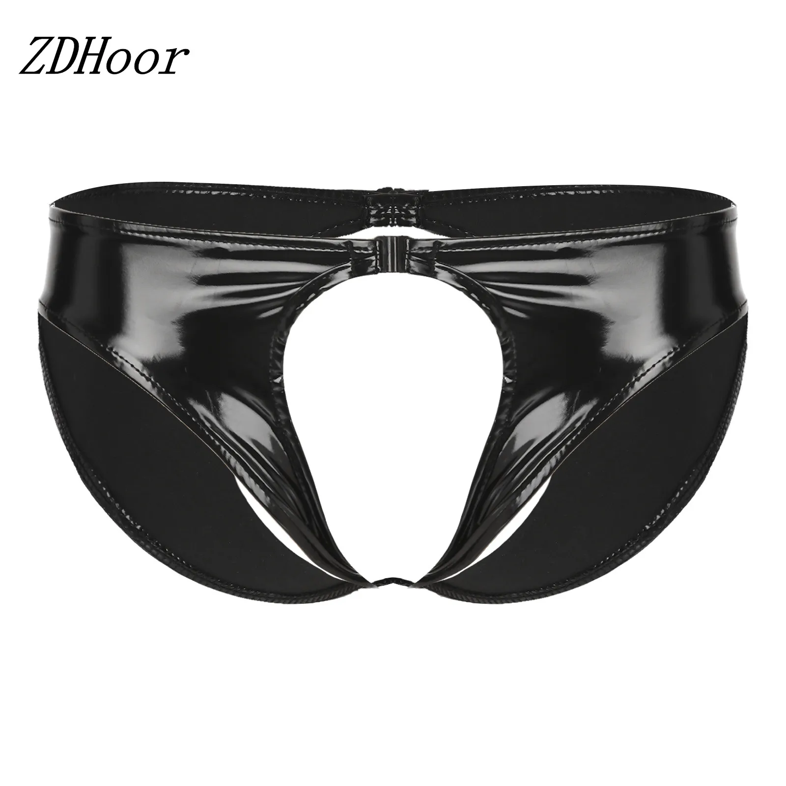 

Men Wet Look Patent Leather Thongs Low Waist Open Butt Briefs Cutout Underwear Crotchless