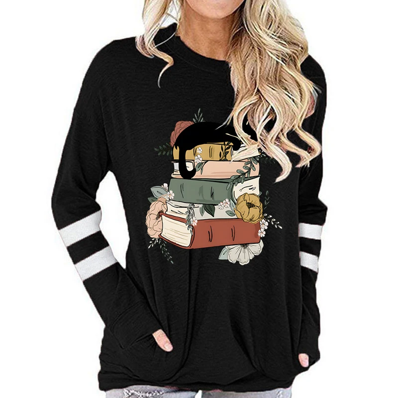 Женская хлопковая футболка с длинным рукавом Винтажная Футболка принтом кошки и