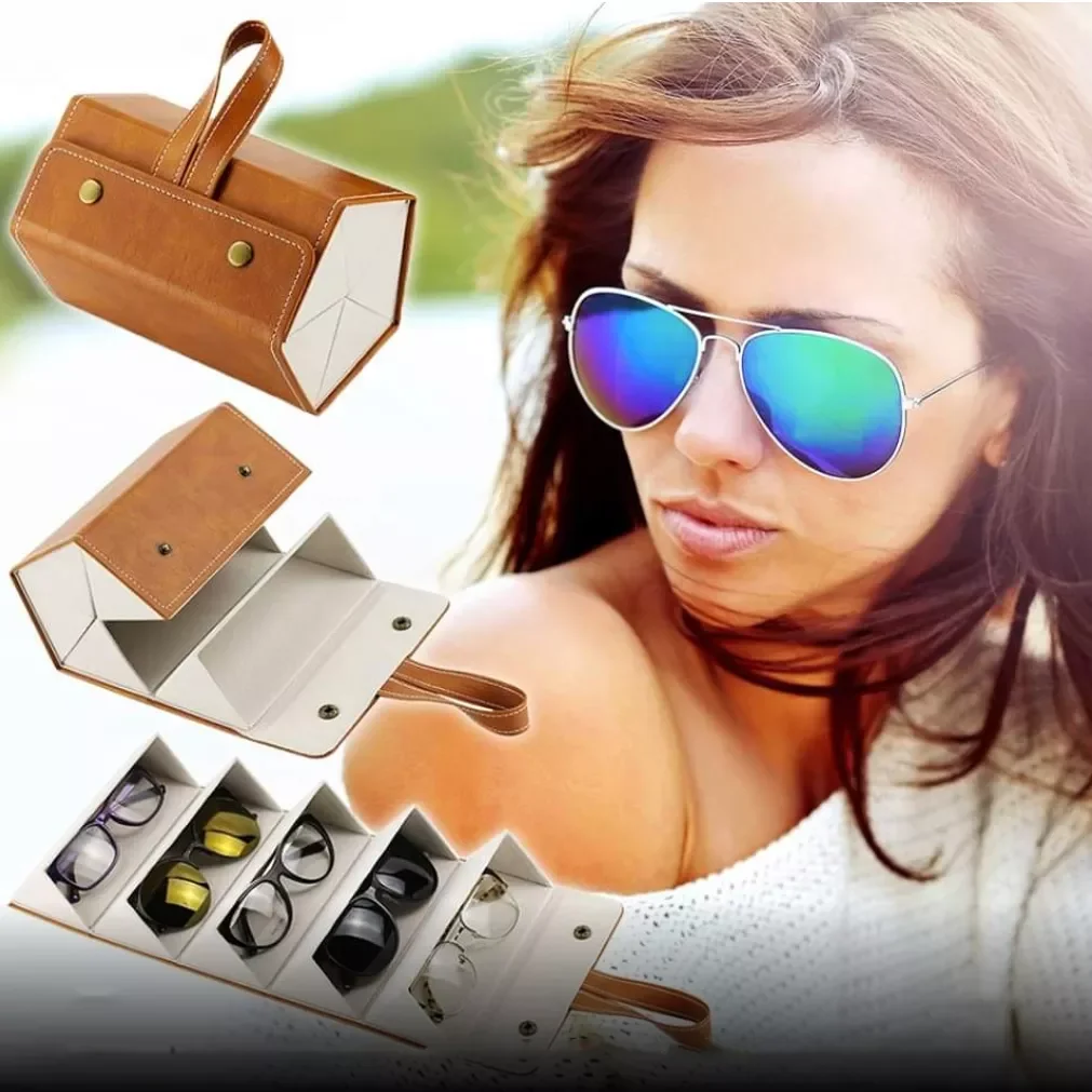 

NEW IN Leather Multiple Glasses Storage Case Travel Sunglasses Organizer Case glasses Storage Bags Foldable Eyeglasses Soft Glas