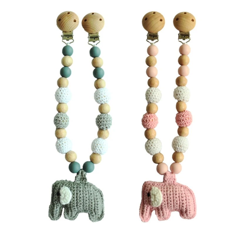 

Baby Teether Teething Pendant Pram Clip Hanging Toy Pacifier Chain Silicone Beads Stroller Rattle Wooden Nursing Molar Soother