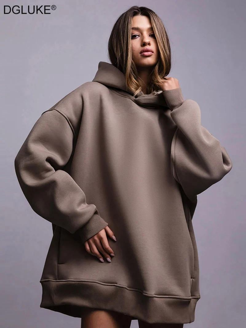 DGLUKE зимние плотные флисовые толстовки свободные повседневные унисекс с длинным