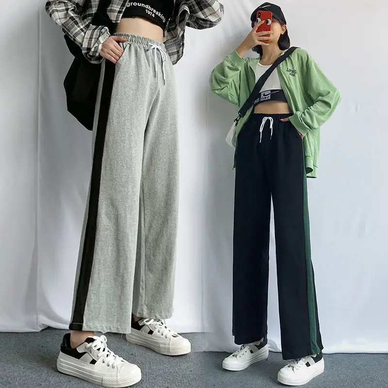 

Spring and Autumn Wide Leg Pants Female Leisure Student Korean Version Loose High Waist Thin Sports Drop Nine Point Pants
