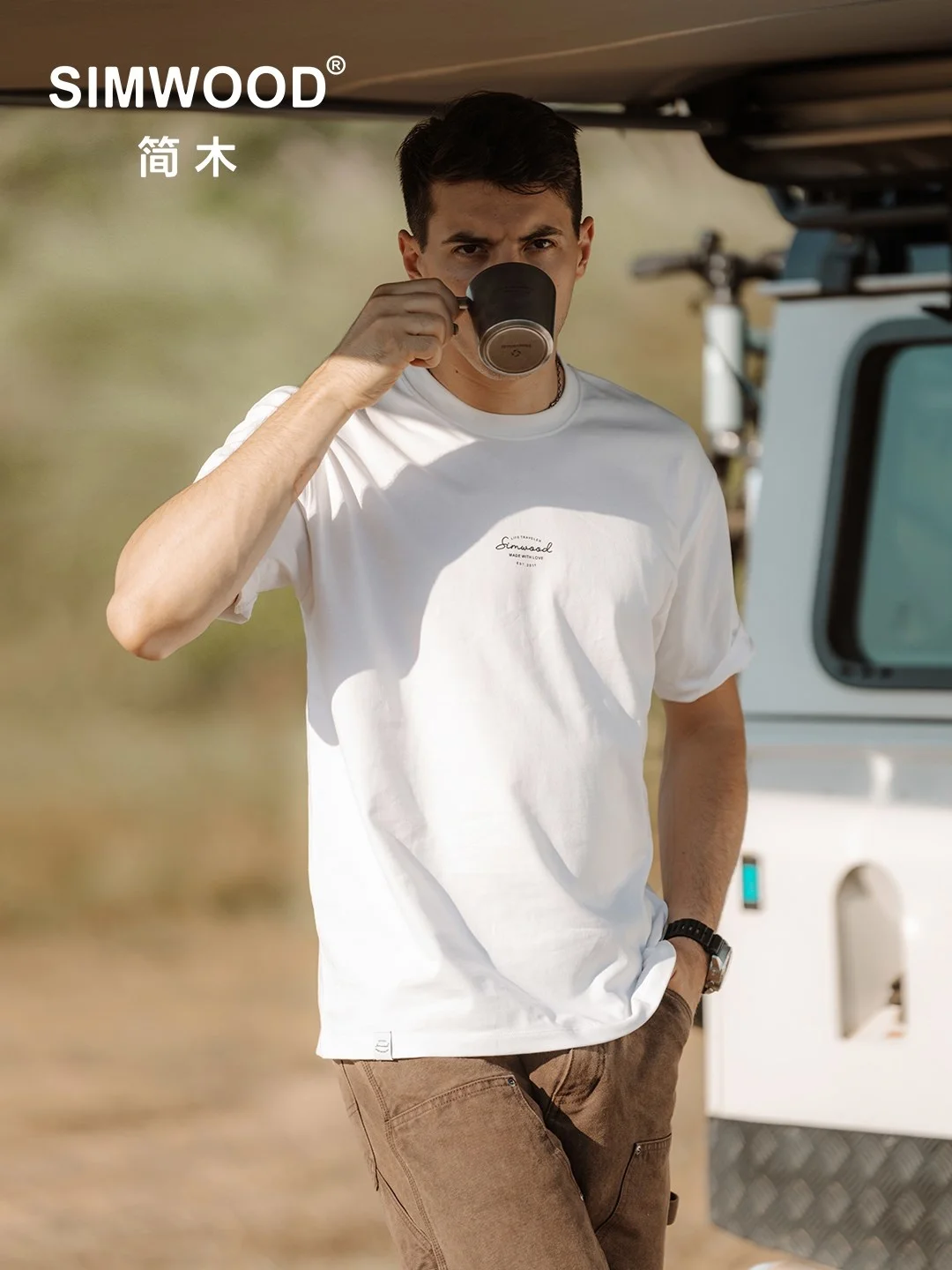 

SIMWOOD 2023 Summer New Oversize 240g Sorona Fabric T-shirts Men Plus Size Elastic High Quality Tops