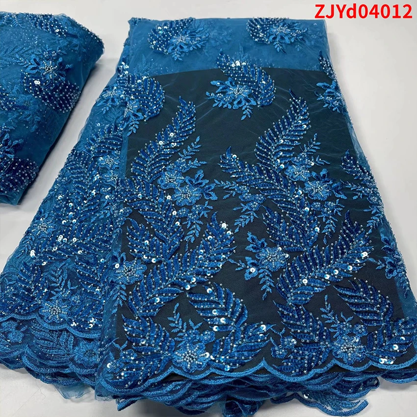 

Элегантная вышитая бисером Одежда популярная ручная работа нигерийский тюль кружевной текстиль 5 ярдов/лот ZJYD04012