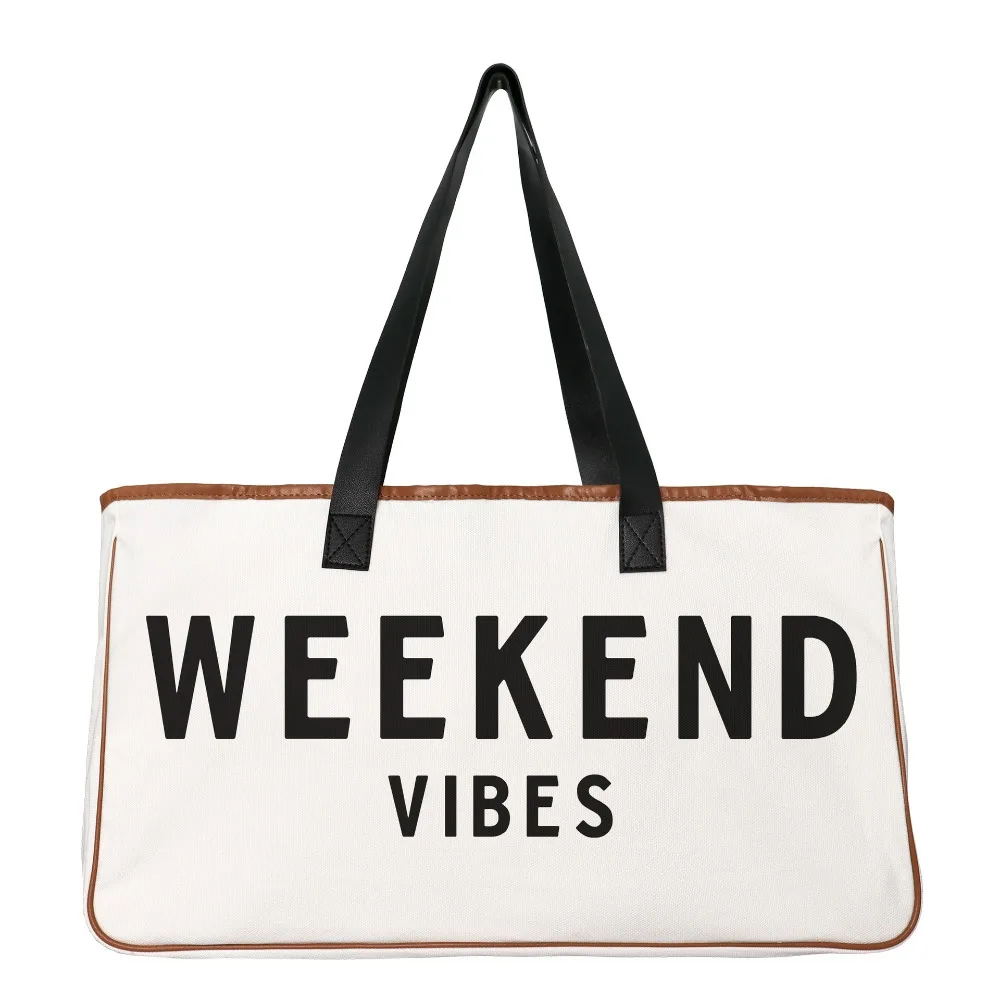 

Canvas The Weekend Vibes Tote Bags Women Fashion Versatile Large Capacity Duffle Bag Female Travel Weekender Luggage Bag