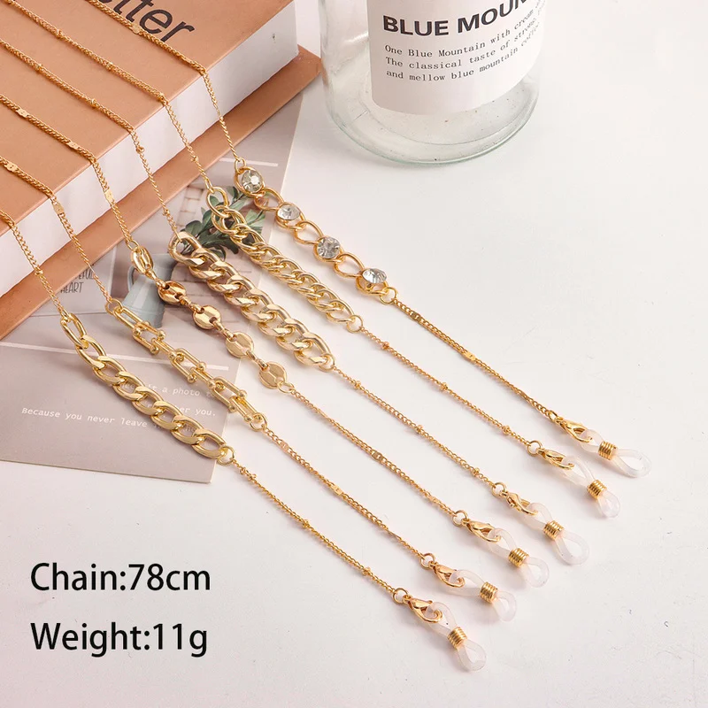 

New Simple Glasses Chain Zircon Peach Heart Sunglasses Mask Holder Lanyard Vintage Metal Button Non-slip Glasses Frame Neck Rope
