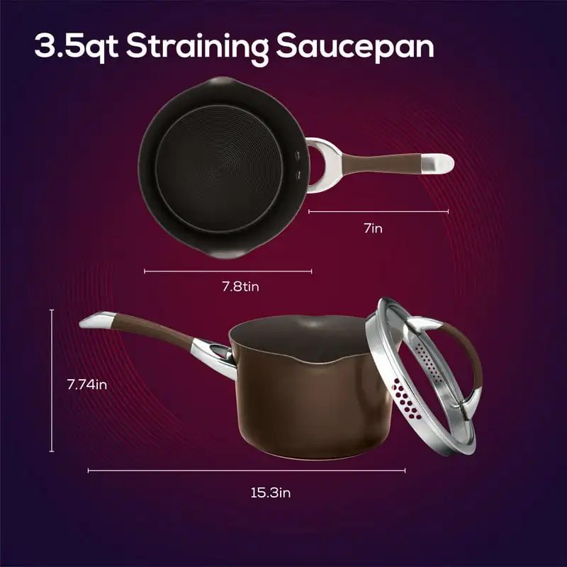 

Hard-Anodized Nonstick Induction Straining Sauce Pan with Lid, 3.5-Quart, Chocolate