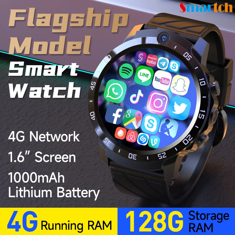 

Smart Watch For Men 1.6" Screen SIM 4G Network 1000mAh Battery 4GB 128GB APP Installation Message Reminder Multiple Motor Modes