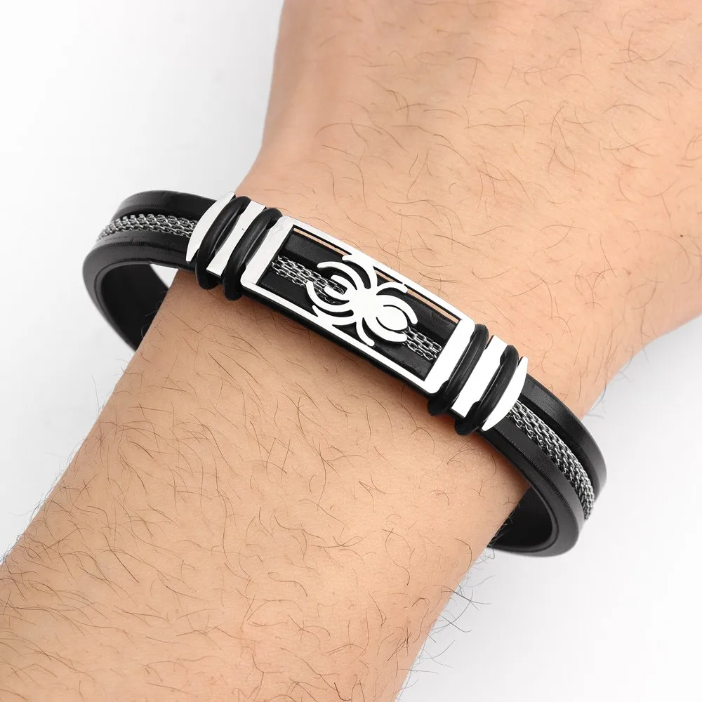 Модный мужской браслет из силикона и нержавеющей стали