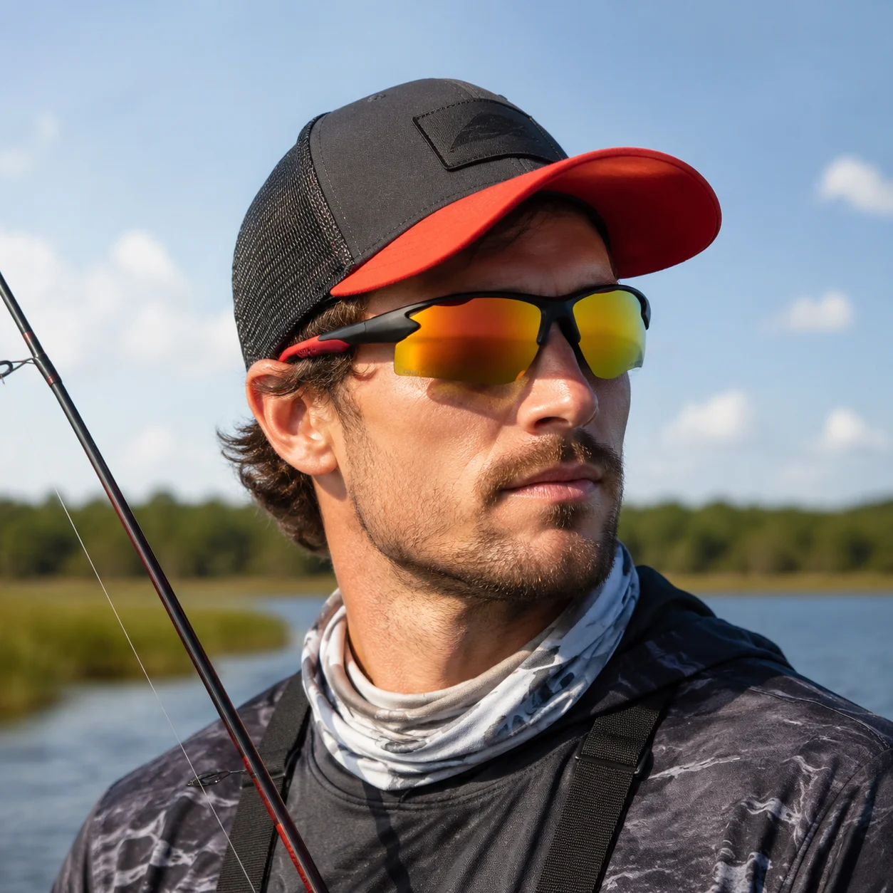 Фото Мужские поляризованные солнцезащитные очки для рыбалки HD Lake Vision Sport UV400 с полуоправой, зеркальные, для активного отдыха №3
