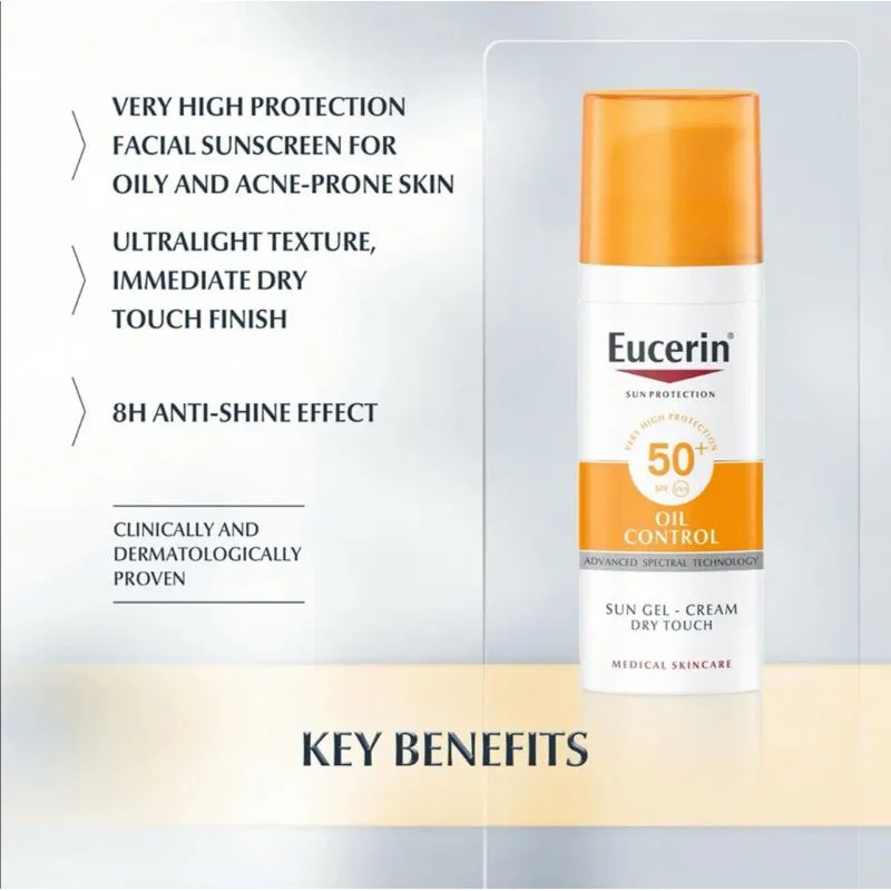 

Eucerin Oil Control Facial Waterproof SPF50+ Sunscreen Refreshing 50ml Sunblock Sun Gel For Dry Touch Sensitive Oily Acne Skin