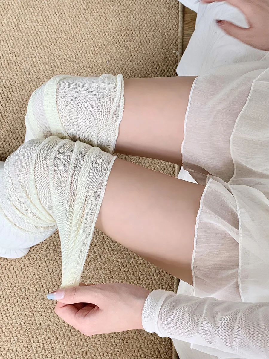 White Knee Socks Women's Spring and Autumn Cotton Maillard Hose Long Boots Winter Non-Slip Pile Sle Boots
 Stoc...