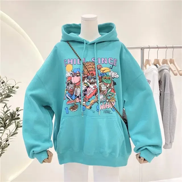 

Cartoon Print Hoodies Women Spring Autumn Sweatshirt Fashion Pullover Female Long Sleeve Hooded Sweatshirts Loose Tops 2022 New
