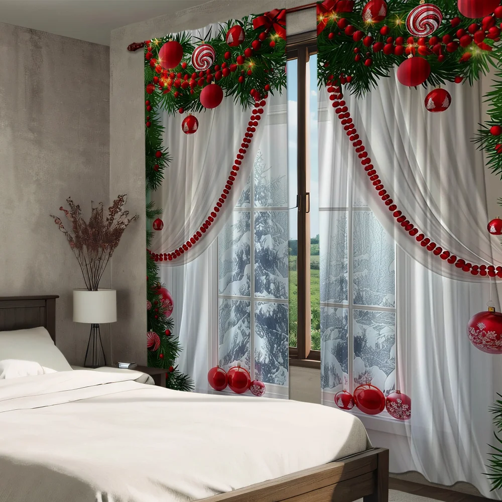 Набор из 2 предметов рождественские и зеленые шторы с цифровым принтом