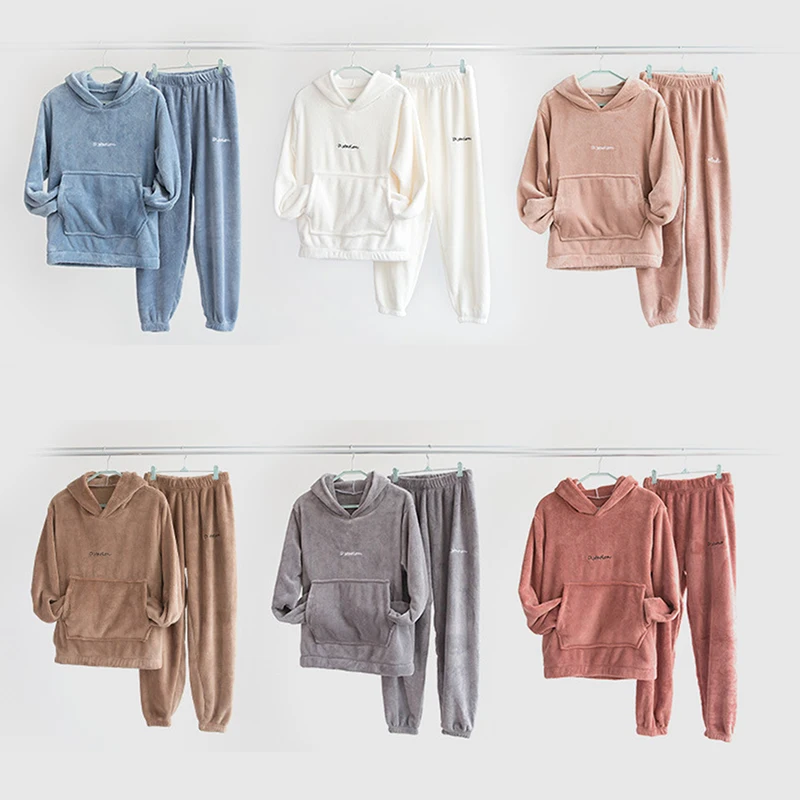 

Women Flannel Winter Pajamas Sets Soft Lingerie Top Long Sleeve O-neck Full T-Shirt & Pants Homewear Warm Underwear