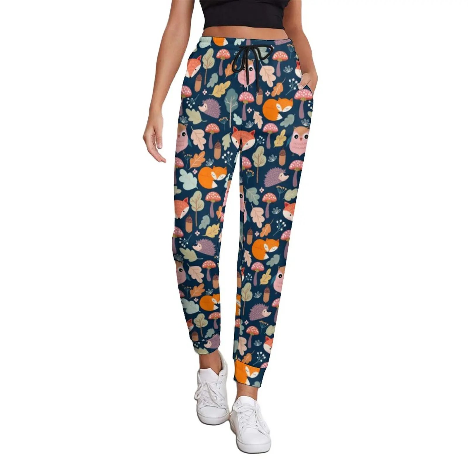 

Cute Fox Print Jogger Pants Wild Animal Mush Floral Retro Oversize Sweatpants Spring Female Printed Street Fashion Trousers