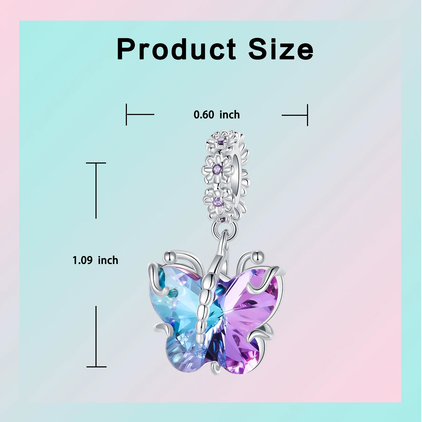 Женский браслет из серебра 925 пробы с подвеской в виде цветка бабочки животного