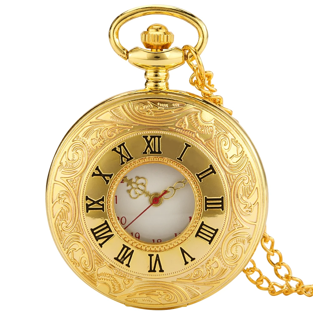 

Antique Fashion Roman Numerals Classic Necklace Watch for Men Women Red Seconds Display Half Hunter Design Chain Pendant Clock