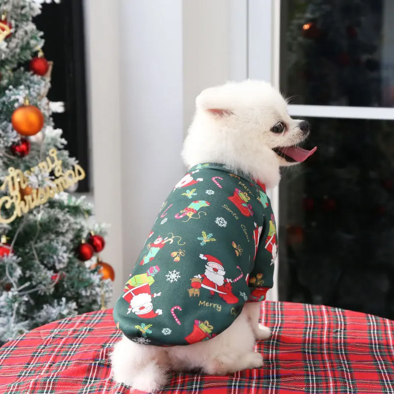 

Medium and Large Dog Cat Teddy Bichon French Bulldog Clothes Fleece-Lined Christmas Printed Sweater Spring, Autumn and Winter Pe