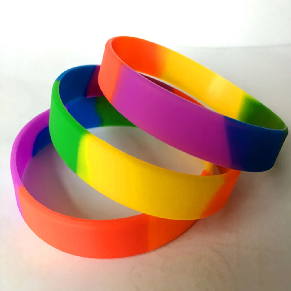

10 радужных резиновых браслетов, разноцветные резиновые браслеты, радужные спортивные резиновые браслеты, силиконовые радужные браслеты, радужные браслеты