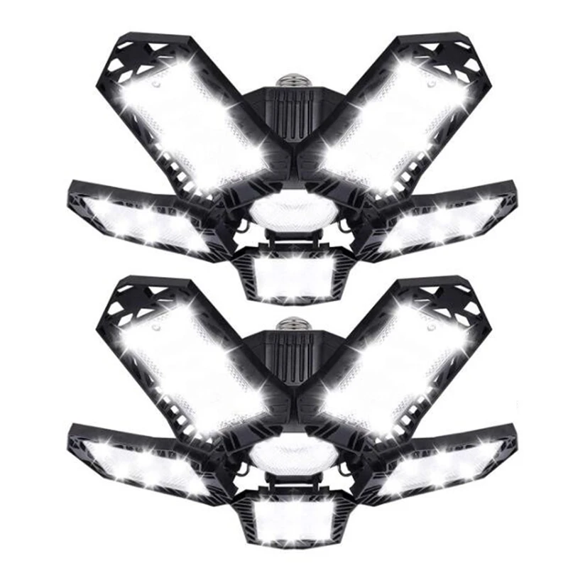 

2 Pack Led Garage Lights 100W 10000LM LED 360 Screw In Garage Light 5 Leaf Adjustable Panels Garage Lighting Bulb