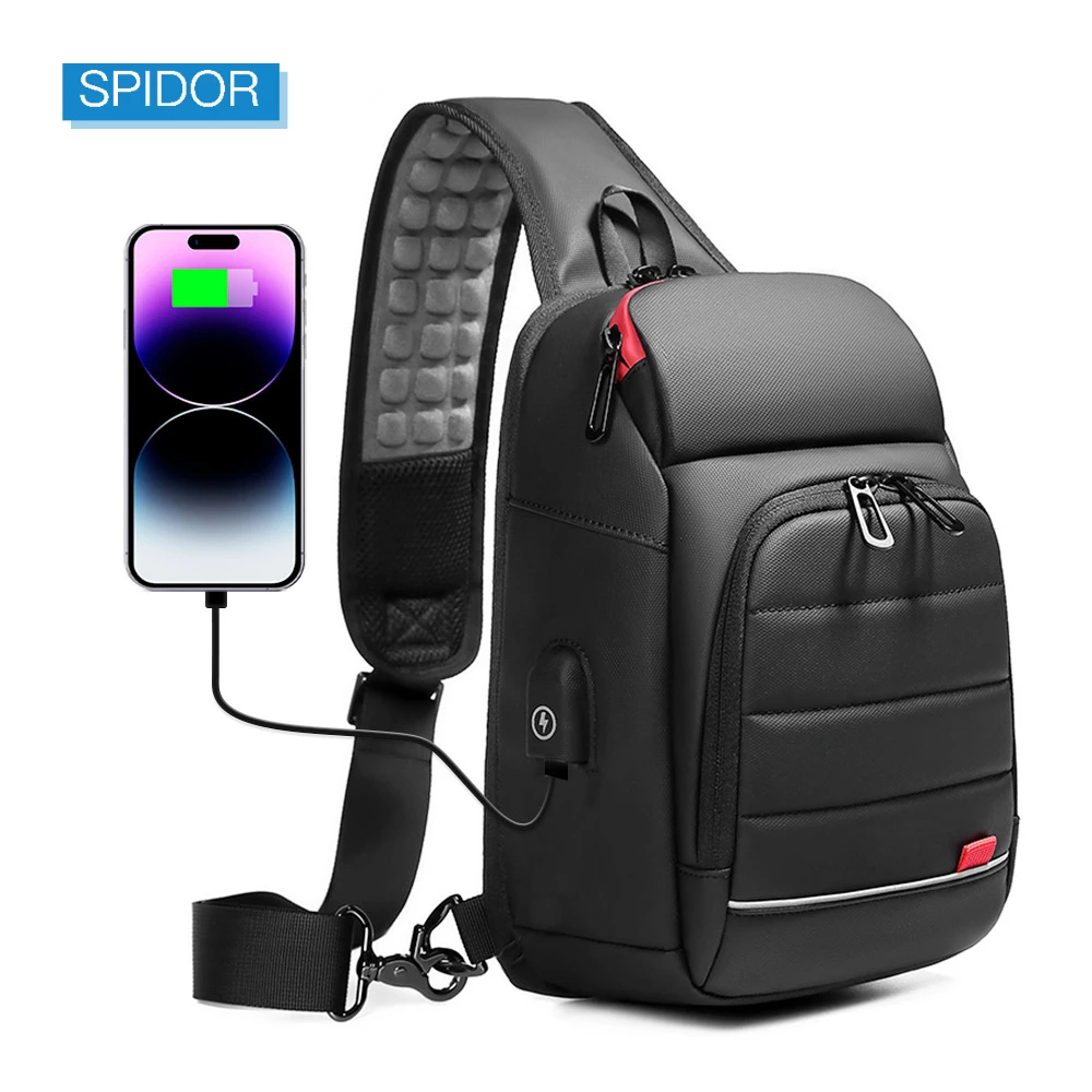 SPIDOR Multifunction Men Chest Bag quot;USB Backpack Charging Messenger Handbags Crossbody Shoulder Sling Male Bags Bolsas