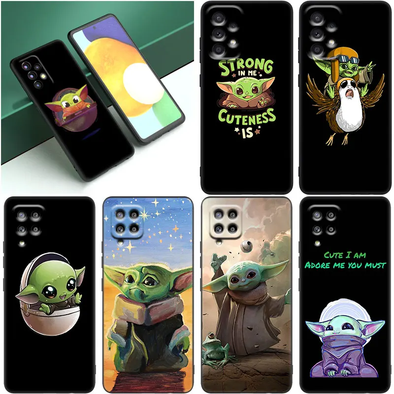 Cute Baby Yoda Stickers Black Case For Samsung Galaxy A53 A52S A73 A12 A13 A72 A32 A33 A22 A23 5G A21S A31 A50 A51 A70 A71 Cover