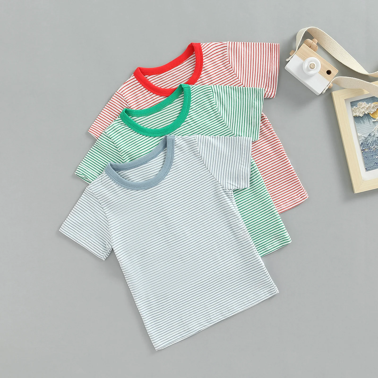 2022-06-24 Lioraitiin 0-6Years Toddler Kids Boy Girl T-Shirt Striped Short Sleeve Casual Tops Pullover Summer Outfit