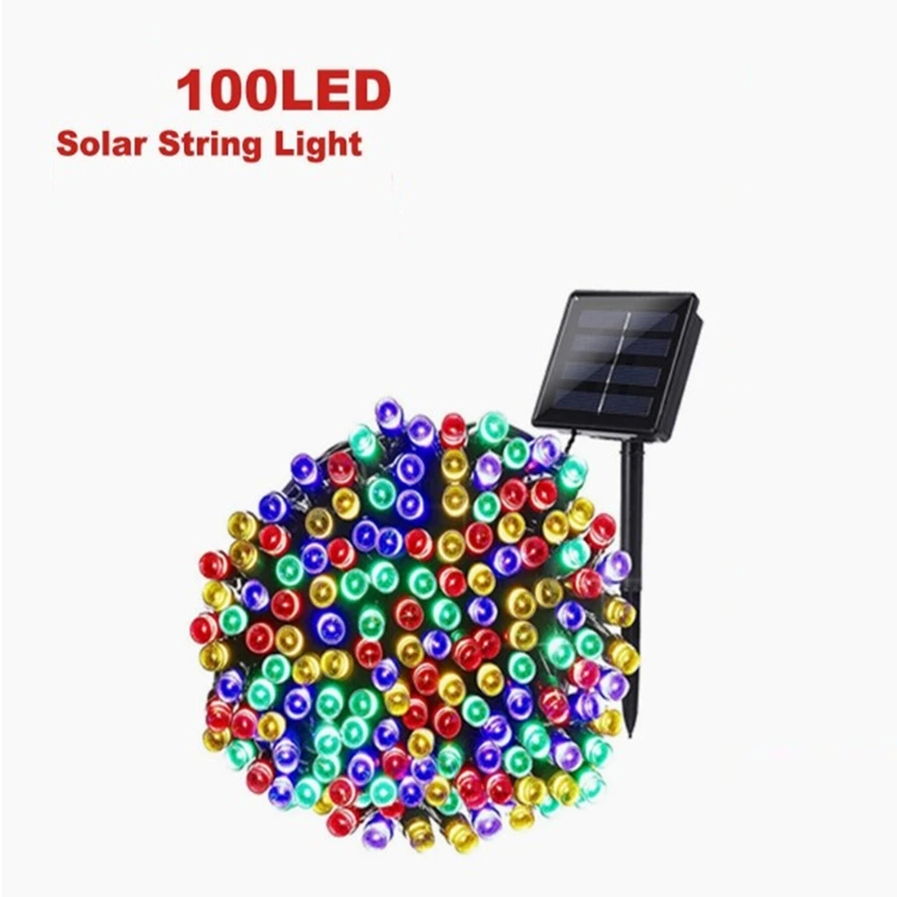 

Уличная Водонепроницаемая гирлянсветильник на солнечной батарее, декоративная лампа с солнечной панелью для украшения сада, 100 светодиодо...