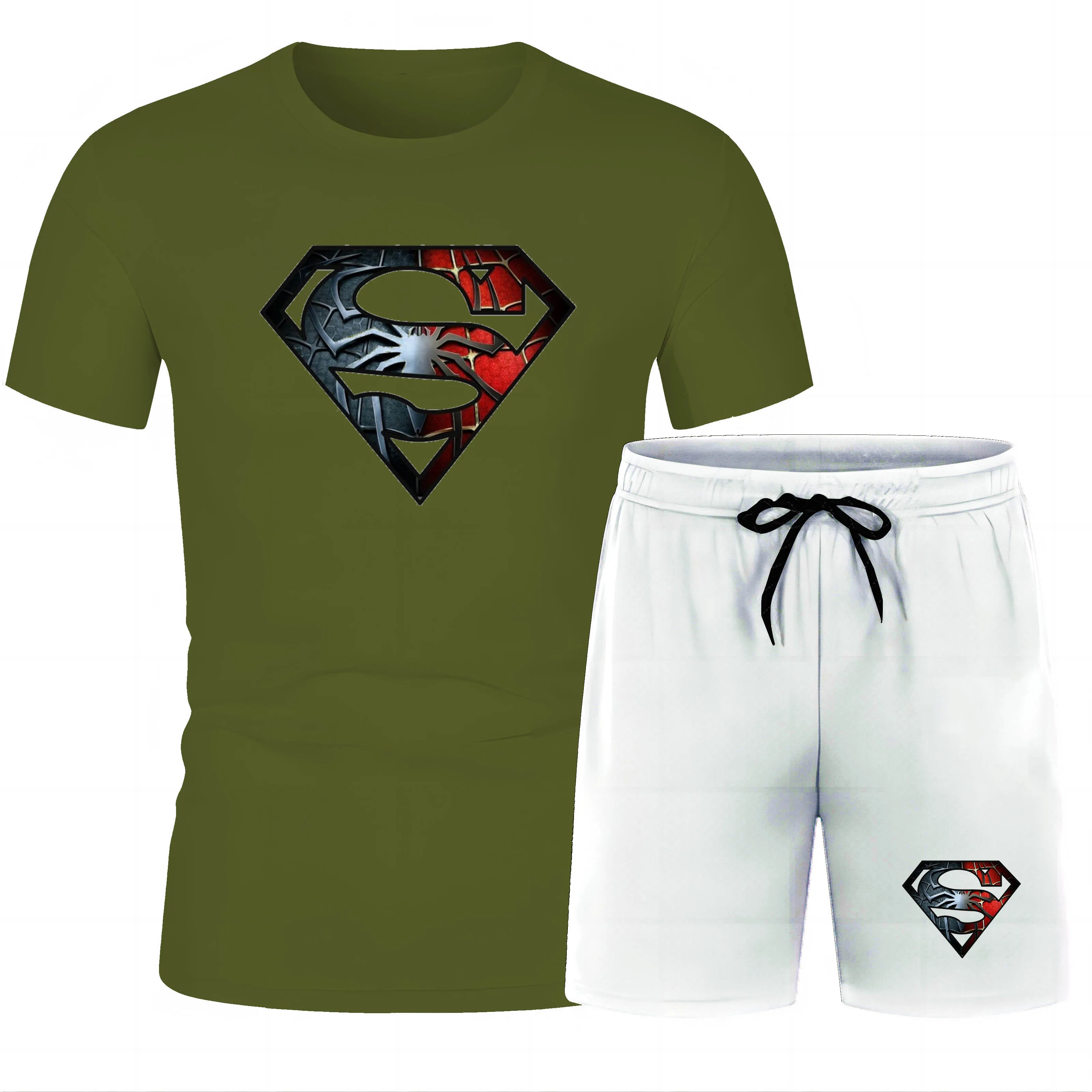 Four Seasons fashion outdoor casual sports 2D printed men's crewneck Short sleeve beach pants T-shirt set loose and quick dry