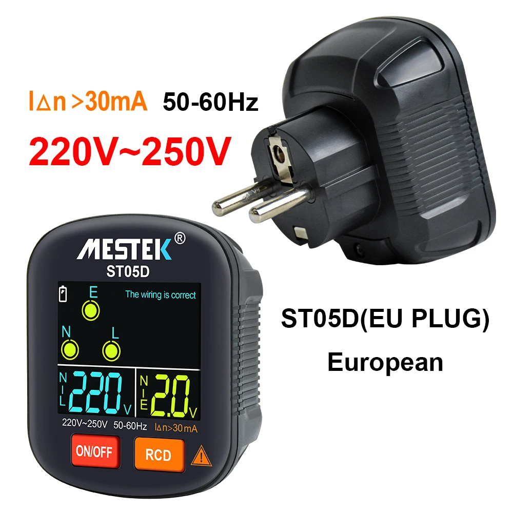

30-250V Digital Socket Tester Voltage Tester Detector RCD Voltage Tester Ground Polarity Phase Check Tool with Color Display
