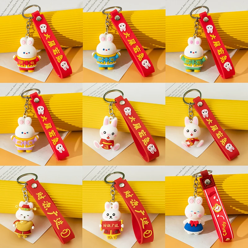

2023 New Year Keychain Cute Rabbit Keychains Bunny Hanging Accessories Decors Chinese Zodiac Animals Key Chain