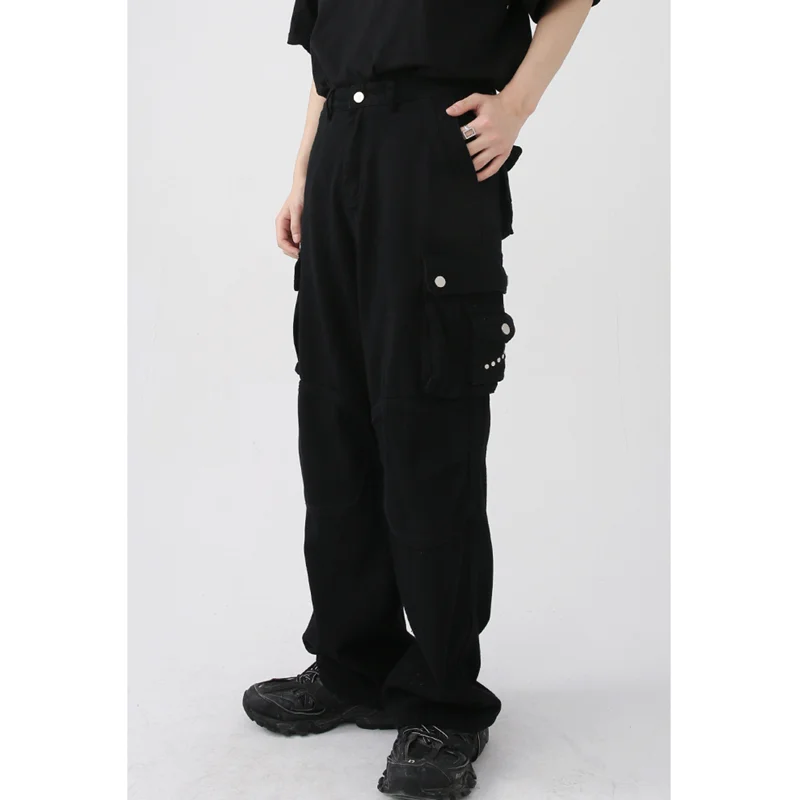 Men Clothing New Pattern Recreational Vintage Broad Leg Black Jeans Straight Cylinder Large  Loose Cargo Pants Autumn Female