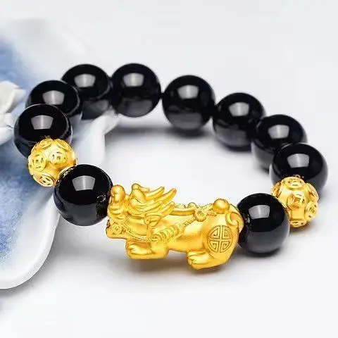 

SNQP [Today's [Big Leak Detection] Sexy Men's Domineering Coins AttrAct Money Pixiu Bracelet Obsidian Gifts