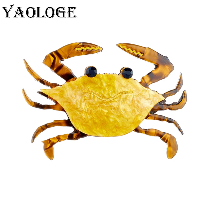 

YAOLOGE Acrylic Brown Crab Brooches For Unisex Kids Cartoon Cute Pins Badges Accessories New Trends Christmas Gift Jewelry Брошь