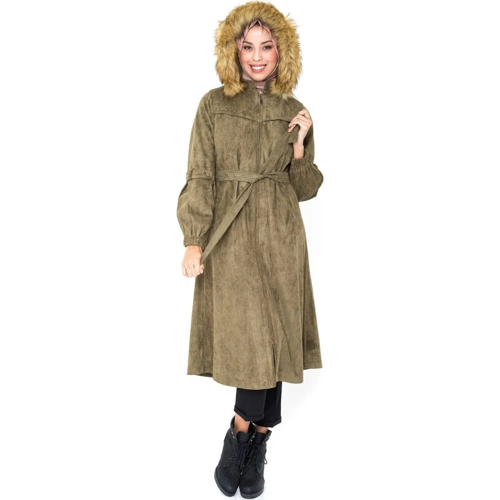 

Хиджаб цвета хаки на молнии с поясом Dorlie 3152