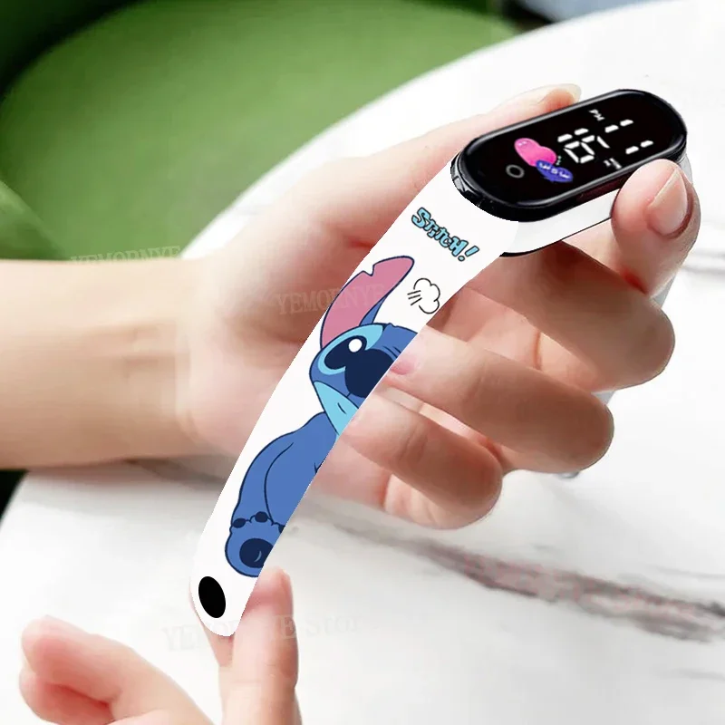 Цифровые детские часы Disney Stitch фигурки аниме светодиодные светящиеся сенсорные