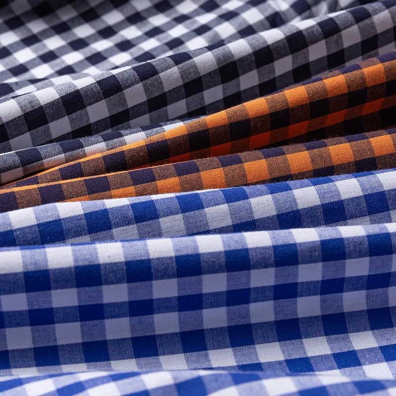 2022 New Cotton Small Plaid Shirt Gingham Grid Micro Elastic Spring and Autumn Long Sleeve Youth Shirt Men Shirts  Men Clothing