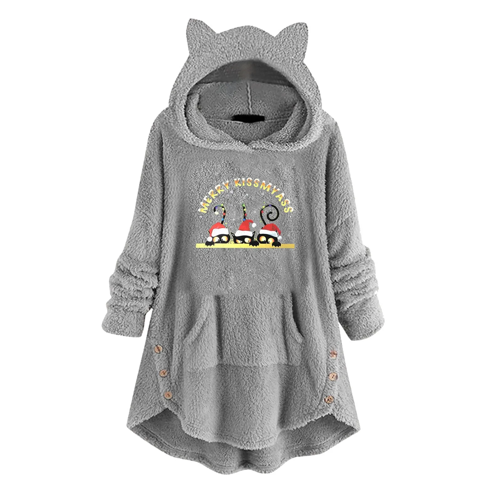 

Ladies Small Fleece Jacket Women's Christmas Fleece Warm Top Long Sleeve Cute Print Hooded Loose Pocket Women Size Medium