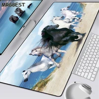 mrgbest white and black horse animal large speed mouse pad lockedge desktop laptop computer office keyboard thicken table l