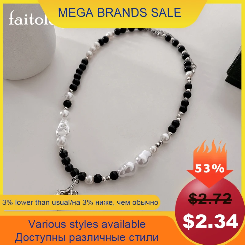 Ожерелье женское с жемчугом в стиле панк, асимметричное колье из черных и белых бусин в стиле барокко, колье-чокер из нержавеющей стали, ювелирные изделия - Аксессуары для мужчин и женщин