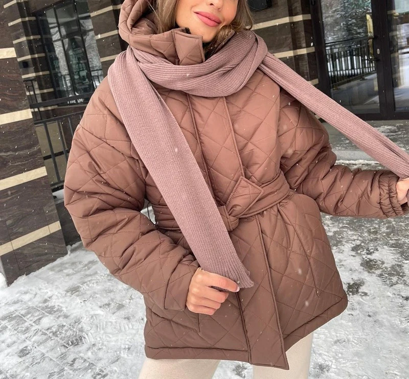 2022 Autumn and Winter New Women's Fashion Casual Hooded Cotton Clothing Warm Coat Lace Down Cotton Top