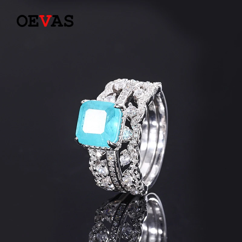 

OEVAS 100% Серебро 925 пробы 8*8 мм Paraiba высокоуглеродистые бриллиантовые кольца для женщин сверкающие Свадебные ювелирные изделия подарки на день...