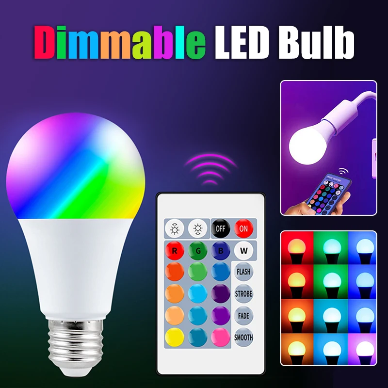 

1Pcs E27 LED RGB Lamp Spotlight Bulb 220V Bombillas LED 5W 10W 15W IR Remote Control LED Bulb Smart Led RGBW Lamp Home Decor