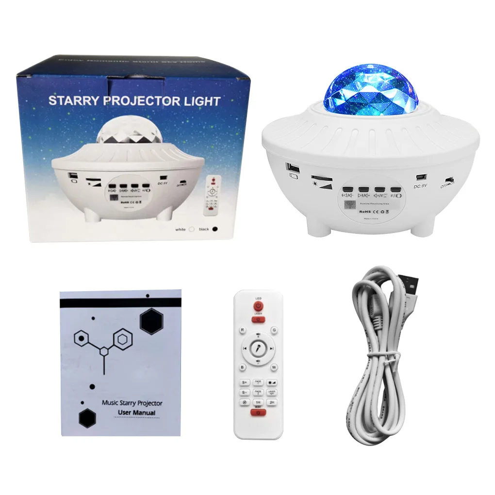 

Проектор, проектор RGB, Звездный проектор, лампа, Bluetooth-совместимая, с дистанционным управлением, проекция музыки, светильник 2x3W