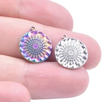 coin charm round pattern stainless steel pendant rainbow silver color jewelry making necklace for men colgante para celular 5pcs